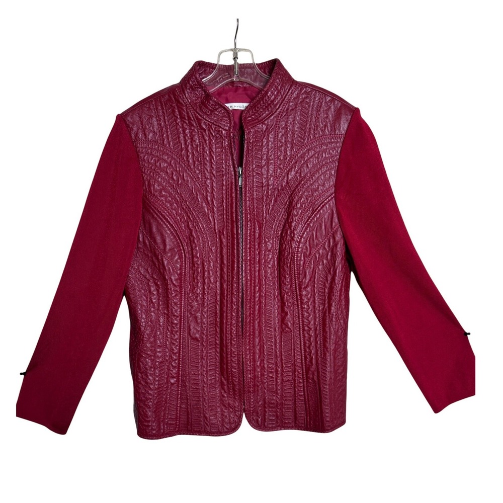 Peter Nygard Women Burgundy Quilted Leather Blend‎ Jacket Size Medium